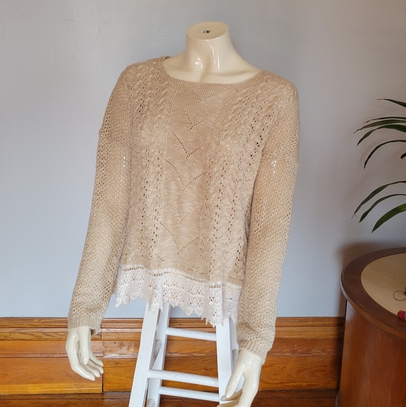 Jolt Sweaters - 3/$15 Crocheted trim Lightweight sweater